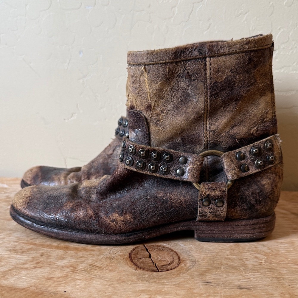 FRYE Distressed Harness Boots